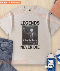 Awesome Charlie Kirk Legends Never Die Signature Washed T-Shirt in soft fabric, featuring bold graphic design.
