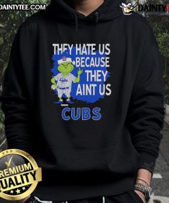 Alt Text: Chicago Cubs Grinch Christmas hoodie with They Hate Us Ain't Us design, perfect for Cubs fans during the holidays.
