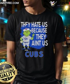 Awesome Chicago Cubs Grinch Christmas T-shirt featuring 'They Hate Us Ain't Us' design for festive baseball fans.