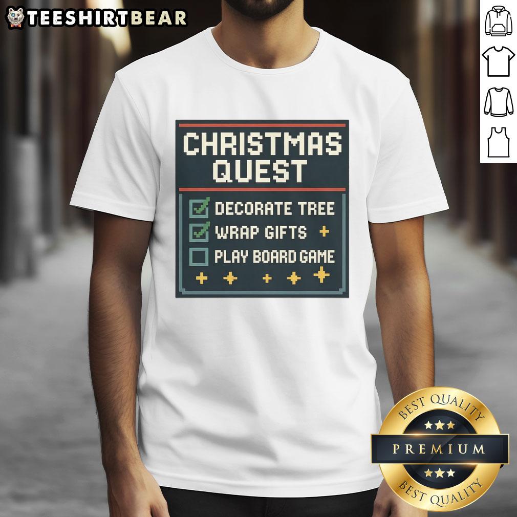 Awesome Christmas Quest Decorate Tree Warp Gifts Play Board Game T Shirt Awesome Christmas Quest t-shirt featuring a decorated tree, gifts, and a fun board game theme for festive celebrations.