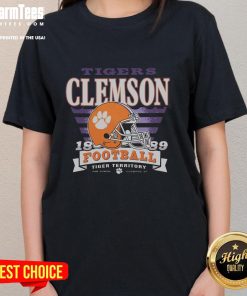 Awesome Clemson Tigers Stripe Splash Ladies Tee in vibrant colors, perfect for game day and showcasing team spirit.