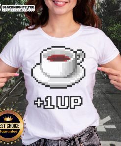 Awesome Coffee Level Up Ladies Tee featuring a stylish design perfect for coffee lovers and casual wear.