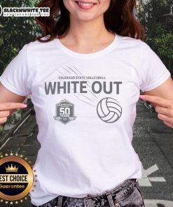 Alt Text: 2025 Awesome Colorado State Volleyball White Out ladies tee featuring team colors and logo for fans.