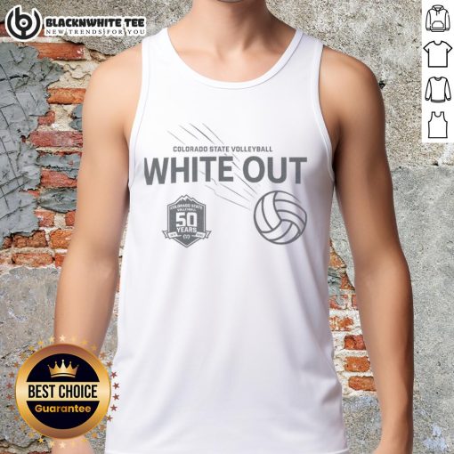 Alt Text: Awesome Colorado State Volleyball White Out 2025 Tank Top featuring a stylish design for fans and athletes.