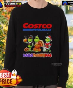 Awesome Costco Wholesale X Grinch cosplay sweatshirt for Happy HalloThanksMas featuring festive design and vibrant colors.