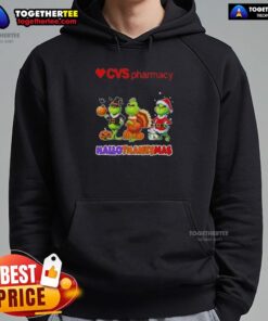 Awesome Cvsharmacy X Grinch Cosplay Happy HalloThanksMas Hoodie featuring festive graphics and a cozy design.