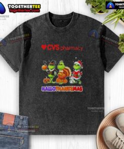 Awesome Cvsharmacy X Grinch cosplay t-shirt for Happy HalloThanksMas, featuring festive graphics and a comfortable fit.