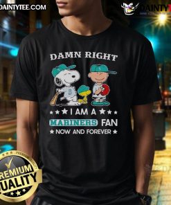 Alt Text: Awesome Mariners Fan T-Shirt featuring Snoopy and Charlie Brown - Perfect for loyal Seattle Mariners supporters.