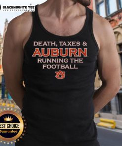 Alt Text: Auburn Tigers running the football tank top featuring 'Awesome Death Taxes' design, perfect for game day attire.