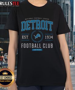 Alt Text: Awesome Detroit Lions Football Club ladies tee featuring team colors and logo, perfect for female fans.