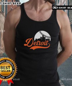 Awesome Detroit Tigers baseball skyline tank top featuring iconic city skyline and vibrant team colors.