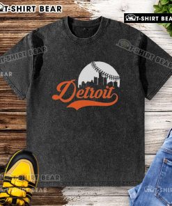 Alt Text: Awesome Detroit Tigers Baseball Skyline Washed T-Shirt featuring a vibrant design of Detroit's skyline and Tigers logo.