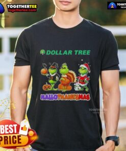 Awesome Dollar Tree X Grinch Cosplay T-Shirt for Hallothanksmas, featuring vibrant graphics and festive design.