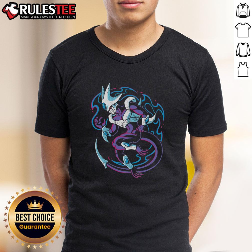 Awesome Dragon Ball Cooler Final Form Anime Villain Dark Aura Retro Style T-Shirt Alt Text: Awesome Dragon Ball Cooler Final Form T-Shirt featuring a retro style design with a dark aura anime villain.