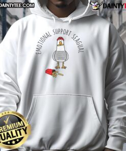 Alt Text: Awesome Emotional Support Seagull hoodie featuring a seagull with French fries, perfect for bird lovers.