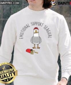 Awesome emotional support seagull sweatshirt featuring a quirky design with seagulls and French fries, perfect for casual wear.