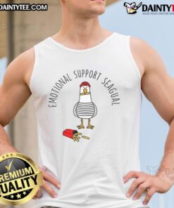 Awesome emotional support seagull tank top featuring a quirky design with fries, perfect for casual summer wear.