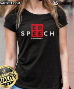 Alt Text: Awesome Free Speech Support Jimmy Kimmel Ladies Tee featuring bold graphics and a stylish fit for supporters.