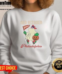 Alt Text: Awesome Ghost Philadelphia Phillies Phanatic Red October Halloween Sweatshirt featuring a spooky design for fans.