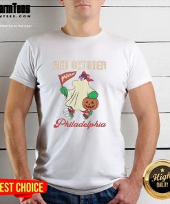 Awesome Ghost Philadelphia Phillies Phanatic Red October Halloween T-Shirt featuring a spooky design perfect for fans.