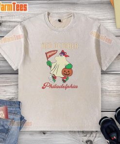 Awesome Ghost Philadelphia Phillies Phanatic Red October Halloween washed t-shirt featuring a spooky design.