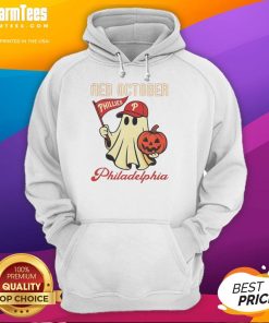 Alt Text: Awesome Ghost Philadelphia Phillies Red October Halloween Hoodie featuring a spooky design for Phillies fans.