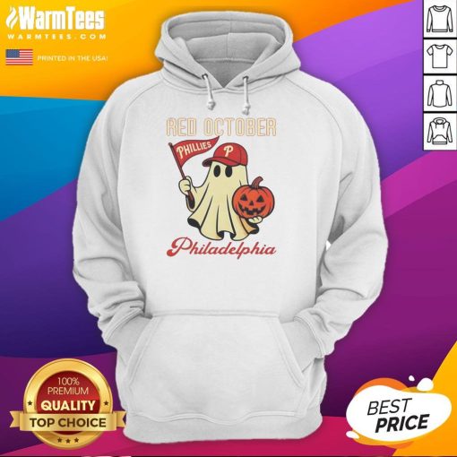 Alt Text: Awesome Ghost Philadelphia Phillies Red October Halloween Hoodie featuring a spooky design for Phillies fans.