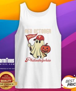 Awesome Ghost Philadelphia Phillies Red October Halloween tank top featuring a spooky design for fans celebrating Halloween.