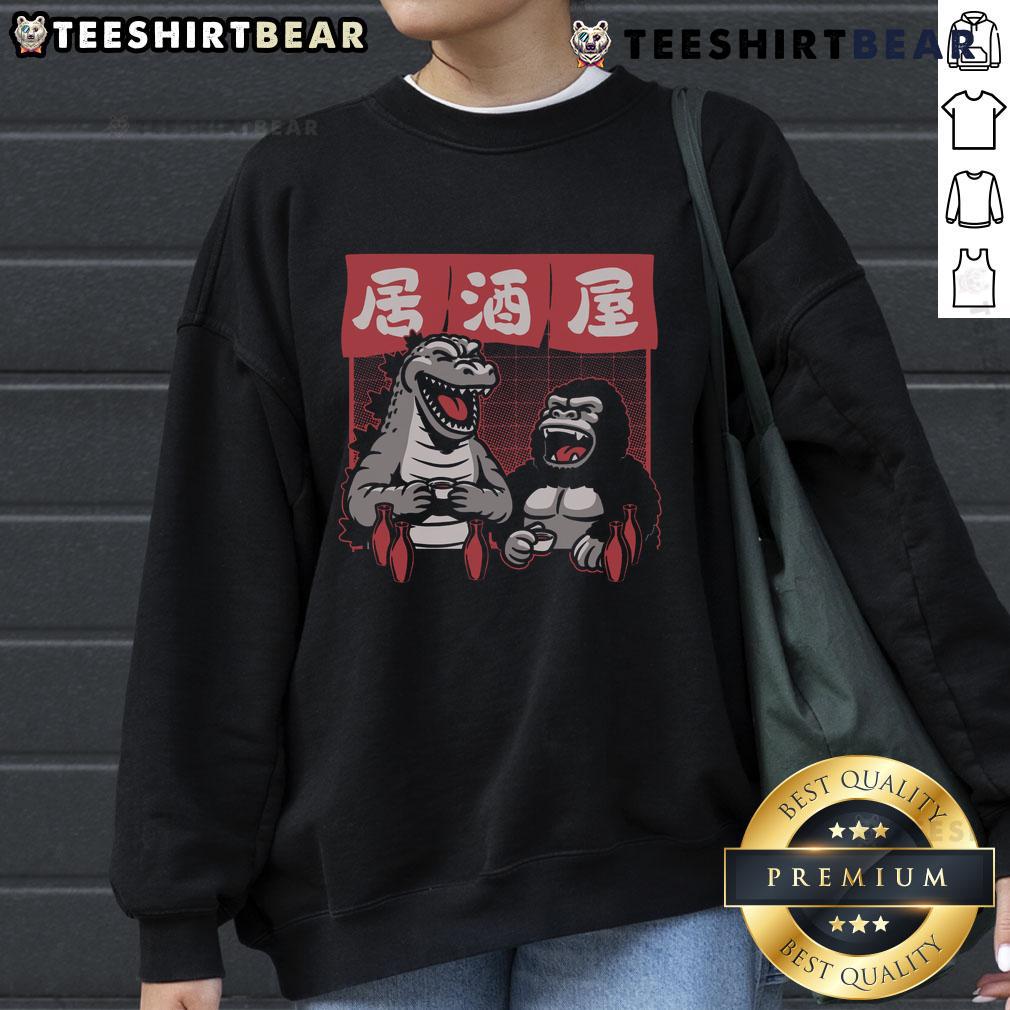 Awesome Giant Movie Monsters Bar Kong And Godzilla Sake Sweatshirt Alt Text: Awesome Giant Movie Monsters sweatshirt featuring Bar Kong and Godzilla, perfect for fans of epic monster films.