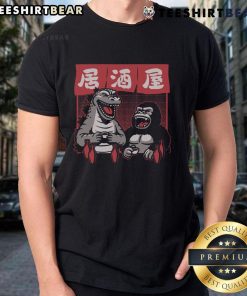 Awesome Giant Movie Monsters Bar Kong and Godzilla Sake T-Shirt featuring iconic designs of Kong and Godzilla in vibrant colors.