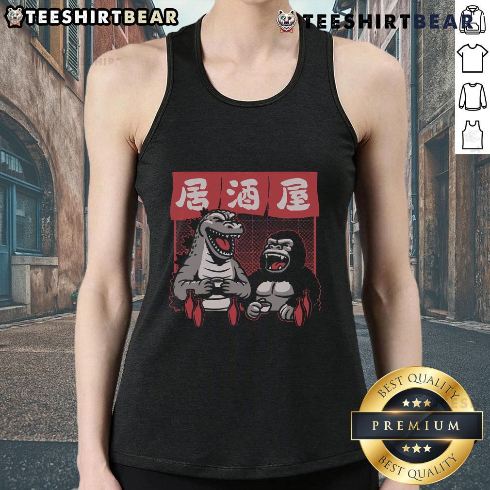 Awesome Giant Movie Monsters Bar Kong And Godzilla Sake Tank Top Awesome Giant Movie Monsters tank top featuring Bar Kong and Godzilla graphic design, perfect for fans of iconic films.