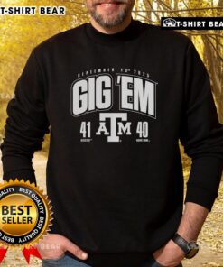Texas A&M Aggies vs. Notre Dame Fighting Irish 2025 sweatshirt celebrating the thrilling 41-40 game victory.
