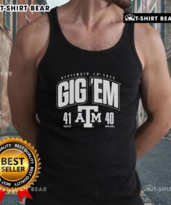 Texas A&M Aggies vs. Notre Dame Fighting Irish tank top celebrating the thrilling 2025 game score of 41-40.