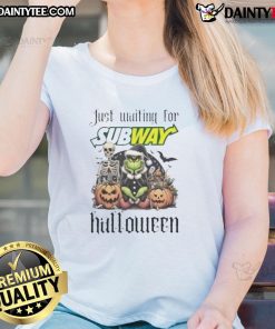 Awesome Grinch Halloween ladies tee featuring a playful design, perfect for subway adventures this spooky season.
