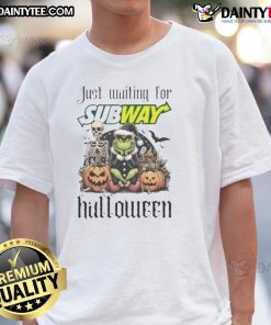 Awesome Grinch Halloween T-Shirt featuring the Grinch waiting for the subway, perfect for festive holiday celebrations.