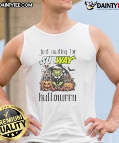 Awesome Grinch Halloween tank top design featuring the Grinch waiting for the subway, perfect for festive celebrations.