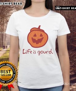 Awesome Halloween Pumpkin Life A Gourd Ladies Tee featuring a fun pumpkin design for festive fall celebrations.