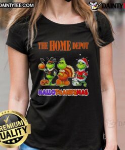 Awesome Home Depot X Grinch cosplay tee for ladies celebrating HalloThanksMas in festive style.