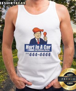 Man wearing 'Awesome Hurt In A Car' tank top, promoting William Mattar's legal services for car accident victims.