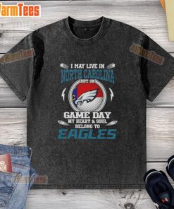Alt Text: Philadelphia Eagles washed t-shirt for game day, proudly showing North Carolina pride and team spirit.
