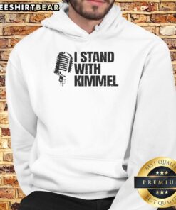 Awesome I Stand With Jimmy Kimmel Free Speech Hoodie in black, promoting free speech and comedy activism.