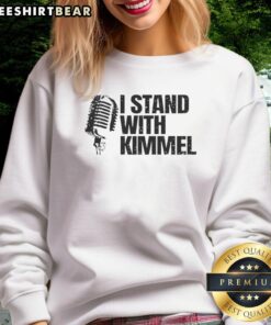 Awesome I Stand With Jimmy Kimmel Free Speech Sweatshirt featuring bold text design on a cozy pullover.
