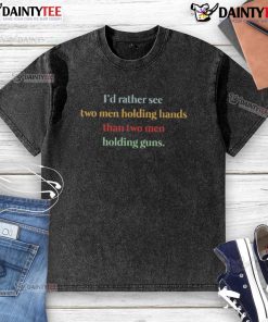 Alt Text: Awesome washed t-shirt featuring two men holding hands, promoting love over violence, perfect for pride and equality.
