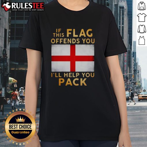 Union Jack flag-themed tee shirt with text 'If This Flag Offends You, I'll Help You Pack' for men and women.
