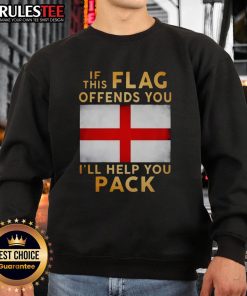 Alt Text: Union Jack sweatshirt with 'If This Flag Offends You, I'll Help You Pack' slogan - perfect for British pride.