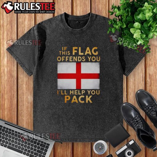 Union Jack shirt with 'If This Flag Offends You, I'll Help You Pack' slogan for Britain fans, showcasing a bold design.