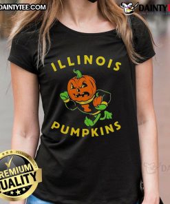 Awesome Illinois pumpkins with Halloween theme featuring the Fighting Illini mascot on a ladies' tee shirt.