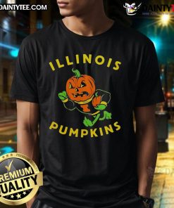 Alt Text: Awesome Illinois Pumpkins Halloween T-Shirt featuring the Illinois Fighting Illini Mascot design for festive fans.