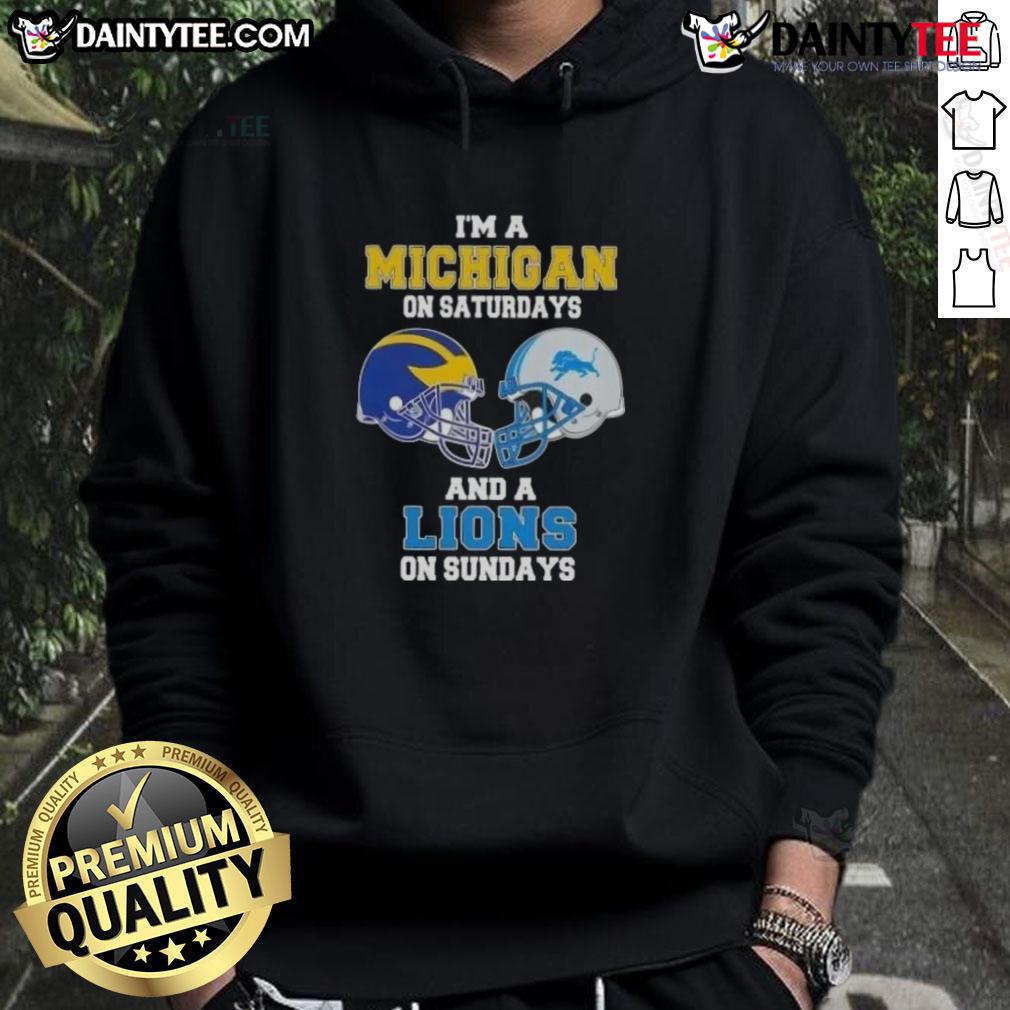 Awesome I'm A Michigan On Saturdays And A Lions On Sundays Football Helmet Hoodie Alt Text: Awesome Michigan on Saturdays and Lions on Sundays football helmet hoodie, perfect for fans of college and NFL football.