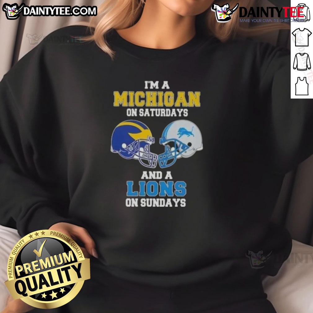 Awesome I'm A Michigan On Saturdays And A Lions On Sundays Football Helmet Sweatshirt Awesome Michigan on Saturdays and Lions on Sundays football helmet sweatshirt, perfect for fans and game days.